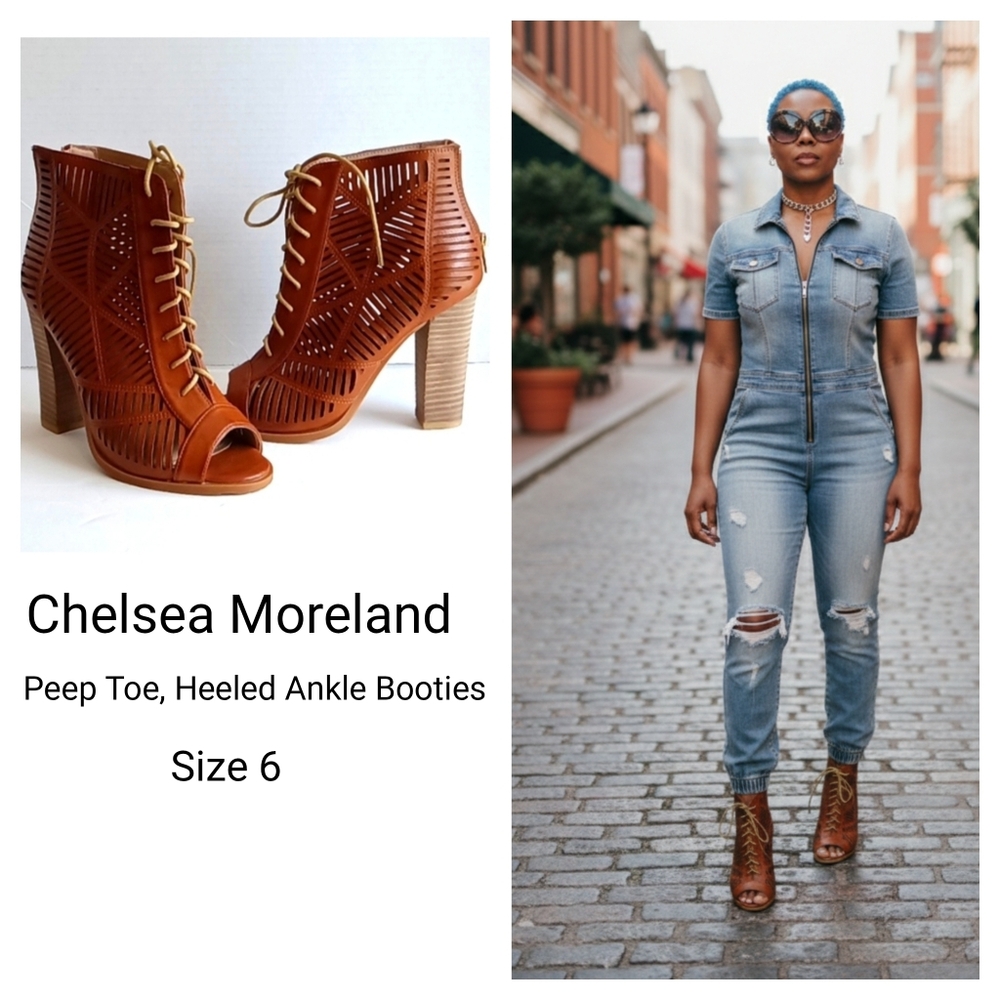 Chelsea Moreland Peep Toe, Heeled Ankle Booties